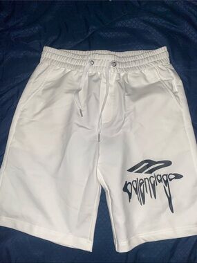 Balenciaga White Athletic Logo Drawstring Shorts
